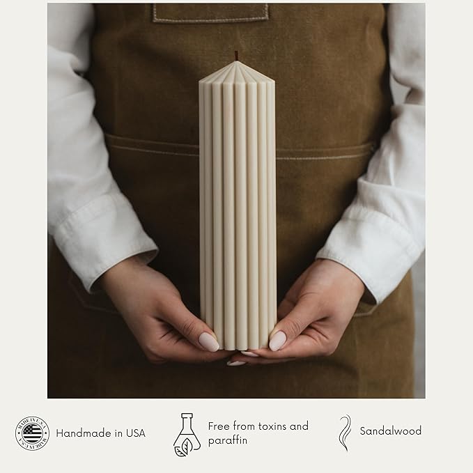 LAWA Ribbed Peak Pillar Candle - Large Beautiful Handmade Pillar Scented Soy Wax Candle Elegant Bubble Aesthetic Candle Housewarming Gift Home Room Shelf Decor Idea Moon Gray (Large)