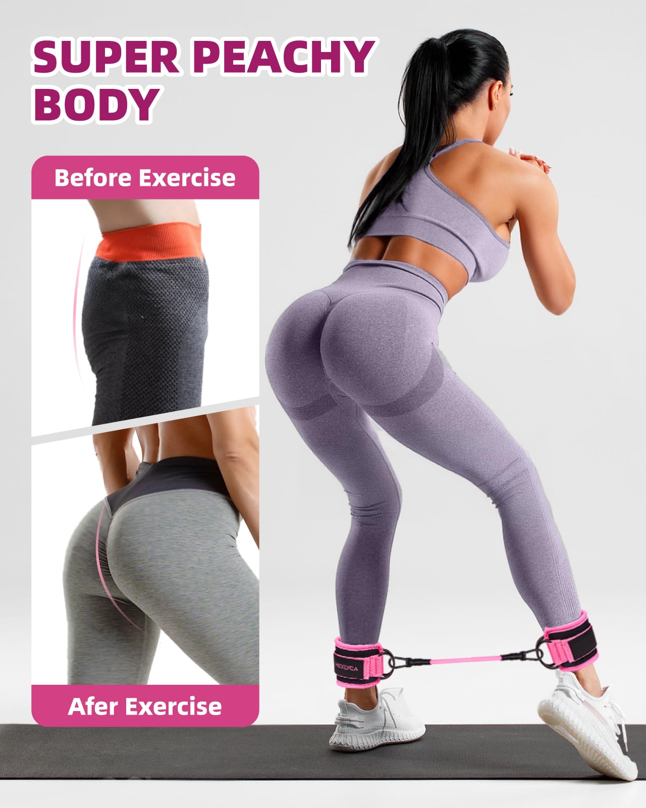 Resistance Bands Set – Resistance Band and Adjustable Ankle Exercise Bands with Cuffs Great Equipment for Training, Working Out, Yoga,Home Gym with Training Guidance & Carry Bag,Set of 8 - Pink