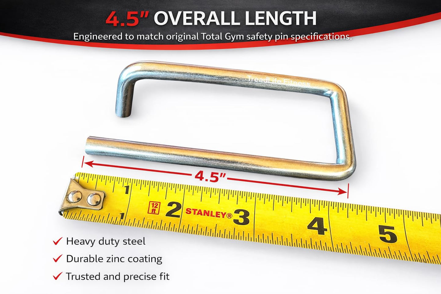 TreadLife Fitness Safety C-Pin Replacement for Total Gym Machine | Gym Pin for Height Adjustment | Compatible Total Gym Models: 1000, 1100, 1500, 1700, 1800, 1900, Club, Core, Elite, Pro, Ultra