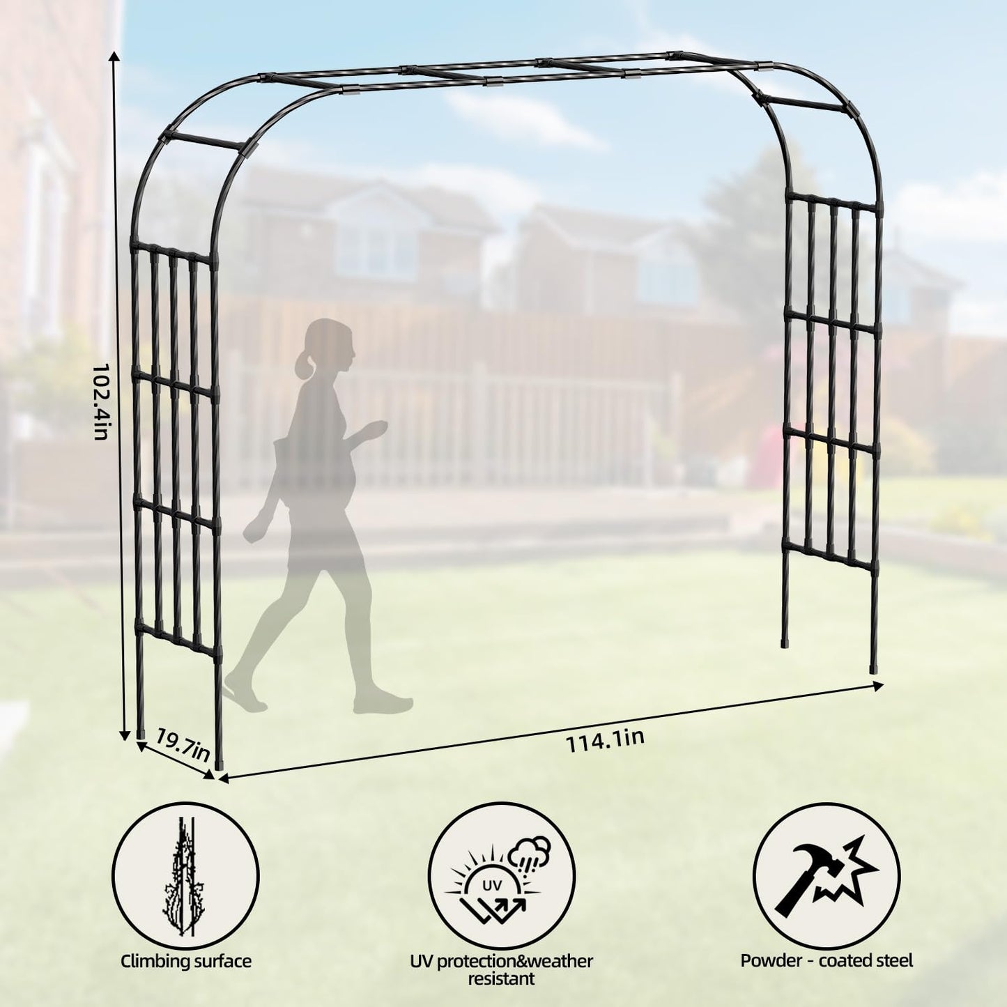 Garden Arch Trellis,114 x102.4 in Extra Wide Sturdy Metal Arbor for Climbing Plants,Grape Trellis Vine Support for Flower Vegetable,Wedding Arch Backdrop Stand for Ceremony Party