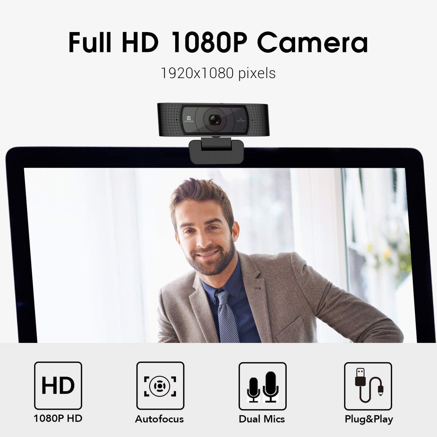 VITADE 1080P 928A HD Webcam with Microphone & Cover Slide, Pro USB Computer Web Camera Video Cam for Streaming Gaming
