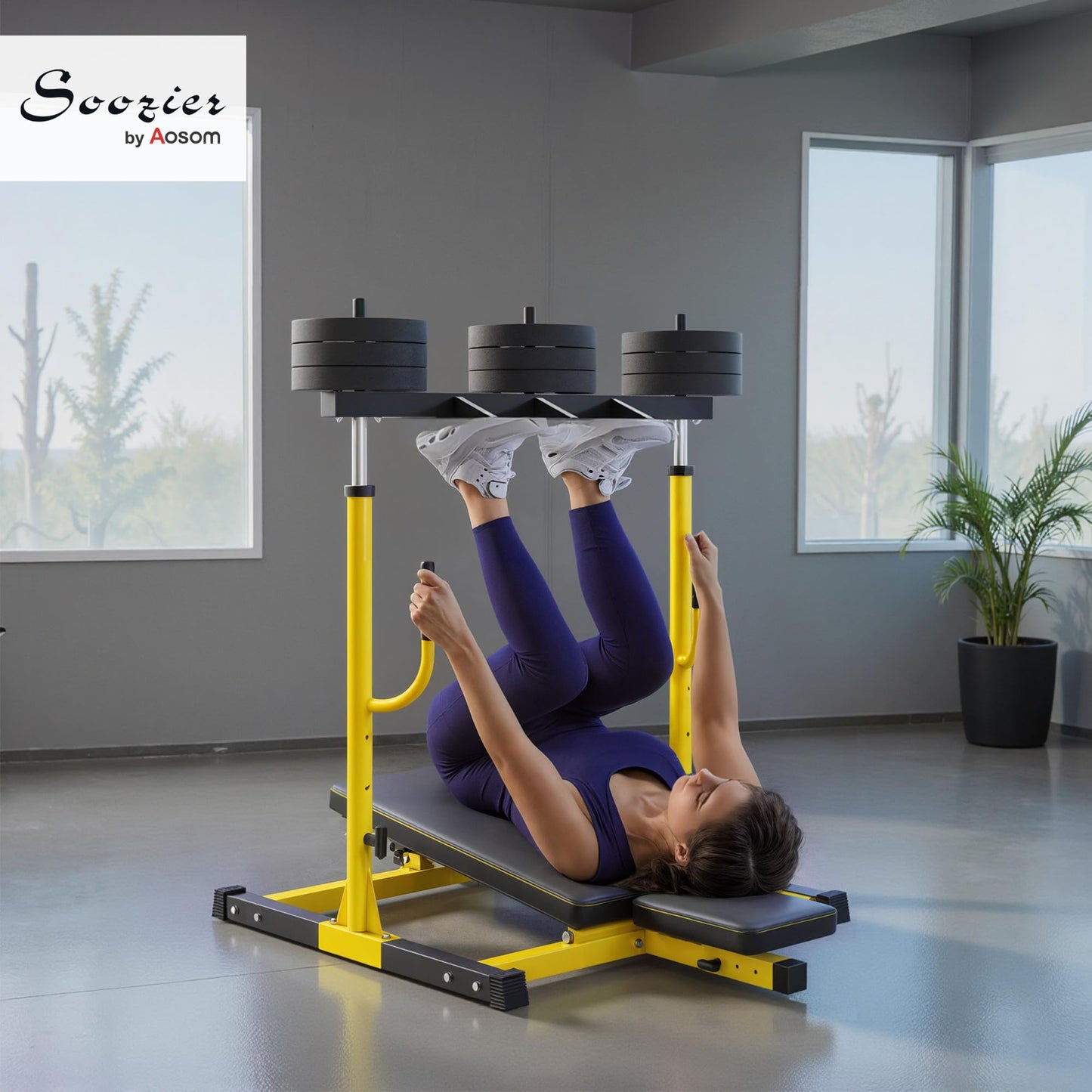 Soozier Vertical Leg Press Machine, 660LBS Capacity, Leg Strength Training Machine with Adjustable Leg, Back, and Head Positions for Home Gym, 1" Standard Plate Compatible, Yellow