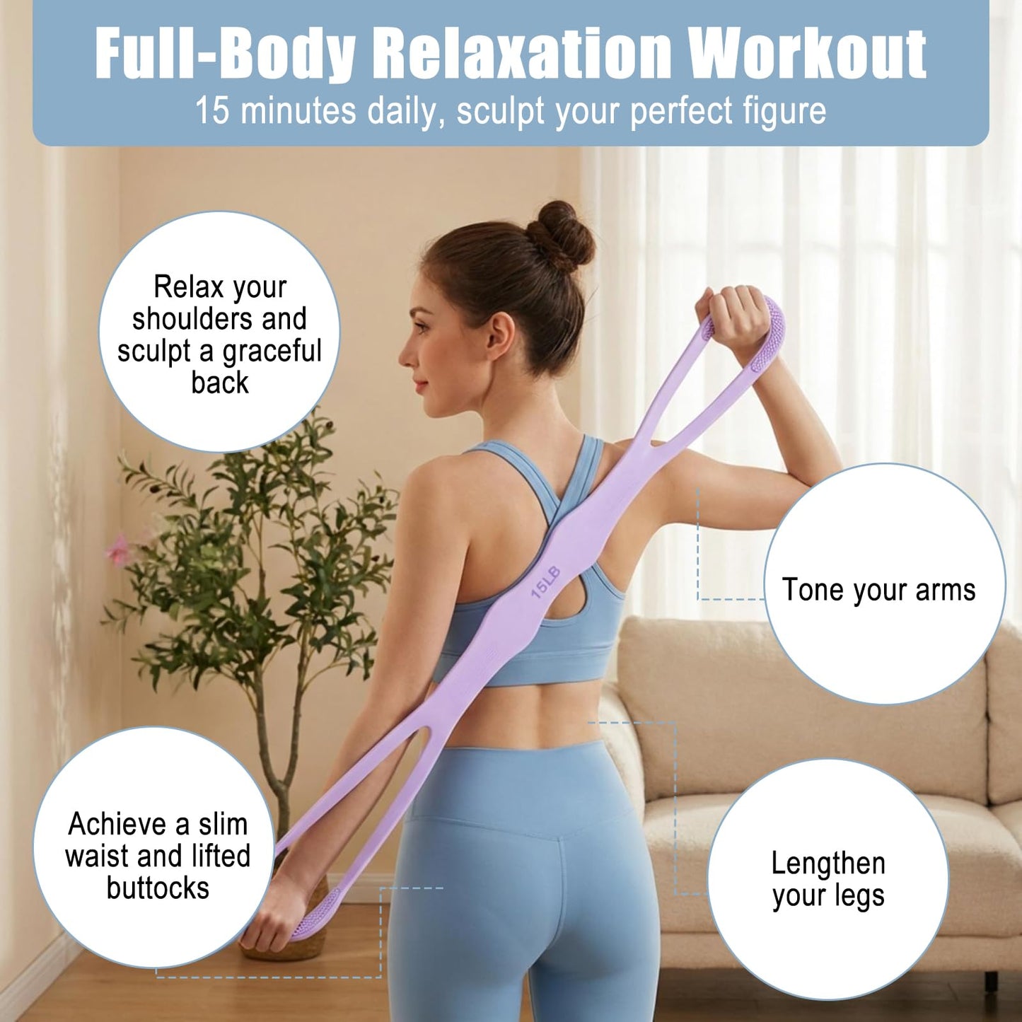 Arm Resistance Bands,8 Shaped Resistance Bands with Handles for Shoulder, Back & Arm Workout,15lb Rubber Pull Rope for Women and Men,Yoga Pilates Home Fitness Equipment (Purple)