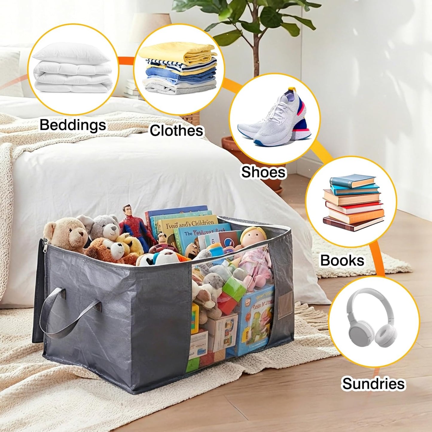 YGEOMER Blanket Storage Bags - 90L Heavy-Duty Foldable Containers | 6 Pack for Bedding & Clothes