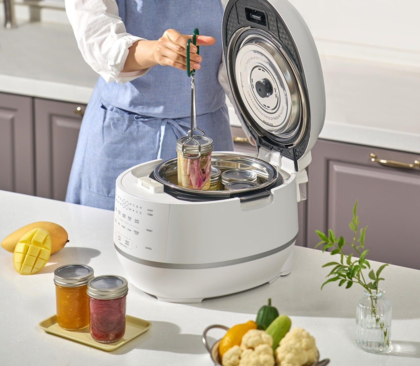 Cuchen 10-Cup Premium IH Pressure Rice Cooker with 316Ti Stainless Steel Inner Pot, 2.1 Bar High Pressure for Multi-Grain & Canning, Auto Steam Clean, White (CRT-RPD1010IEWUS)