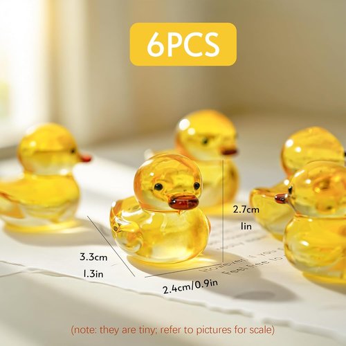 H&D Hyaline & Dora Mini Yellow Glass Duck Figurines - 6 Pcs Collectible Sculptures for Home Decor | 1.3 x 1 Inch
