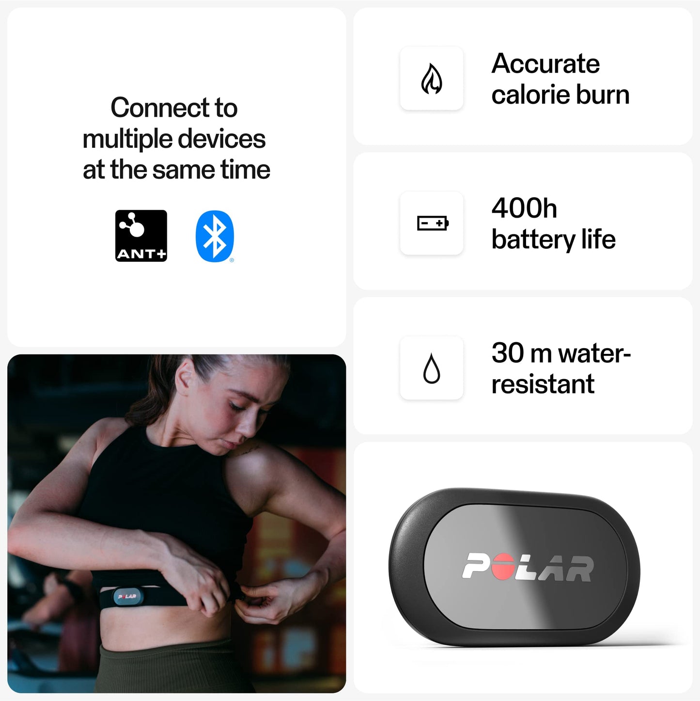 Polar H9 Heart Rate Sensor – ANT + / Bluetooth - Waterproof HR Monitor with Soft Chest Strap, XXS-S