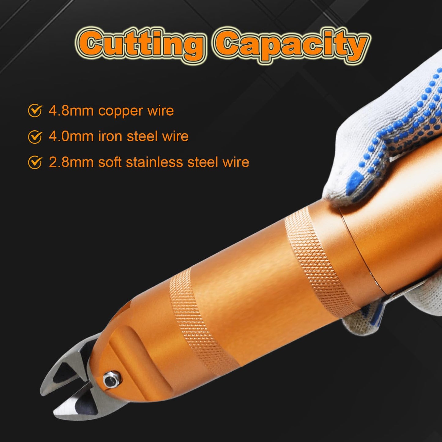 Phyxlyn HS35P S7P Pneumatic Air Nippers Scissors Shear, 6GA Gauge Flush Wire Cutter Cutting Pliers, 4.8mm Copper Wire, 4.0mm Iron Steel Wire, 2.8mm Soft Stainless Steel Wire, with S7P Cutter Head
