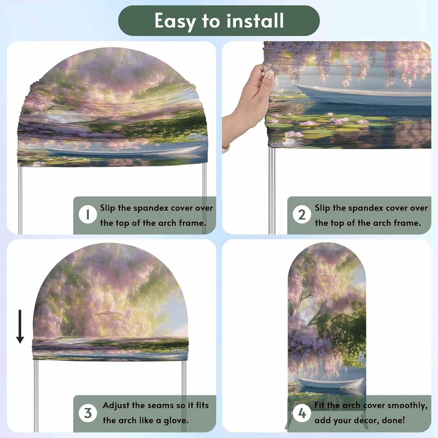 Jnbasdffb 6.6 Forest Flowers Wedding Arch Cover,Stretchy Spandex Arch Backdrop Stand Covers FT,Pink Green Oil Painting