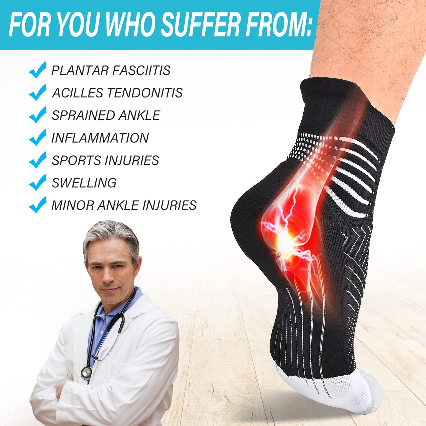 IRAMY Compression Ankle Support Running Socks Women Wicking 3 Pairs Quarter Athletic Cushioned Plantar Fasciitis Socks