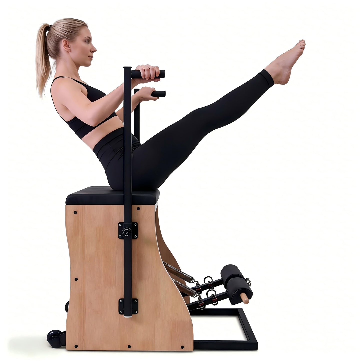 Pilates Chair Wunda Chair Pilates Combo Chair Reformer Machine with Adjustable Resistance Springs Split Pedal Handles Home Gym Equipment for Yoga Core Training Rehabilitation Includes Non-Slip Socks