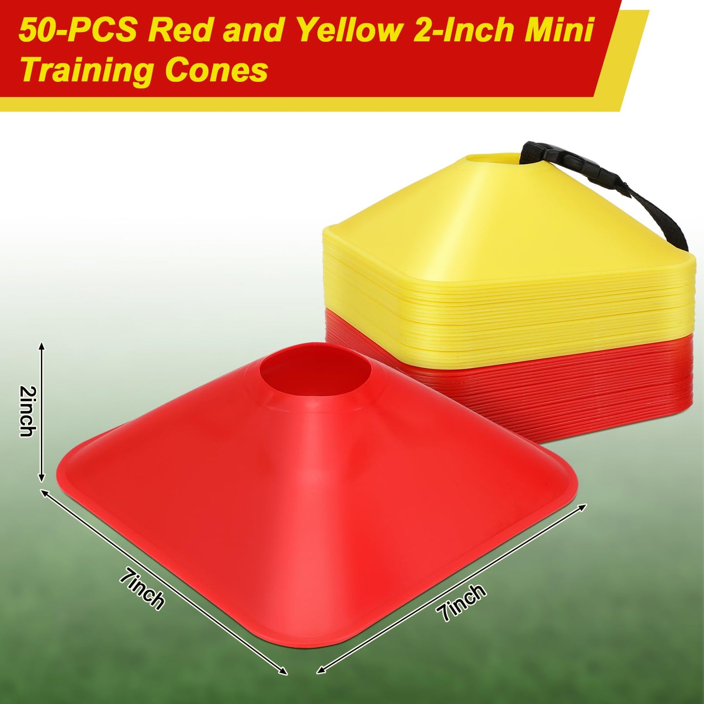 50 Pack 2 Inch Mini Cones for Sport Agility Training Small Soccer Square Field Marker Cone Practice Equipment for Football Basketball Coaching Team Activities Agility Plyometric Speed(Red Yellow)