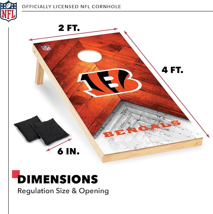 NFL Football 2' x 4' Regulation Size Solid Wood Cornhole Set with Direct Print HD Team Graphics Great Gift for Any Football Fan! Bean Bag Toss Family Outdoor Game