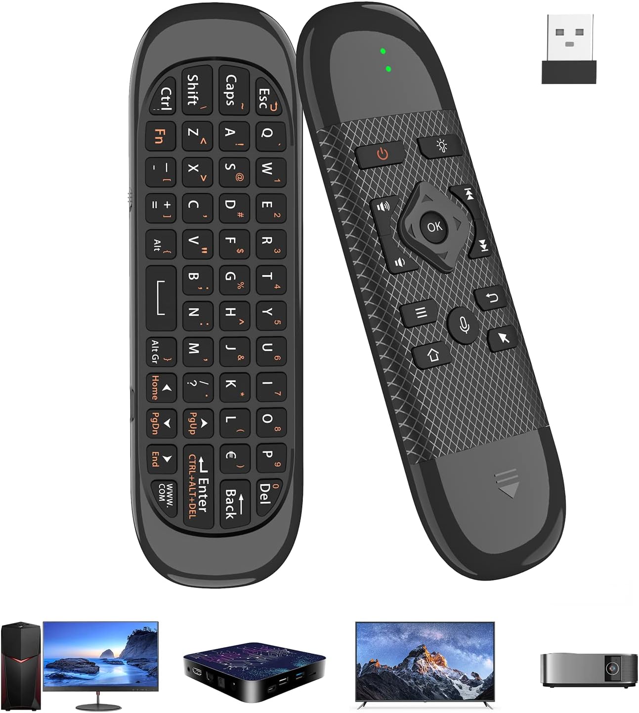 Miritz 6-Axis Air Mouse - with Voice, Gyroscope, Bluetooth, Infrared LearningPower Button only, USB Air Mouse Remote