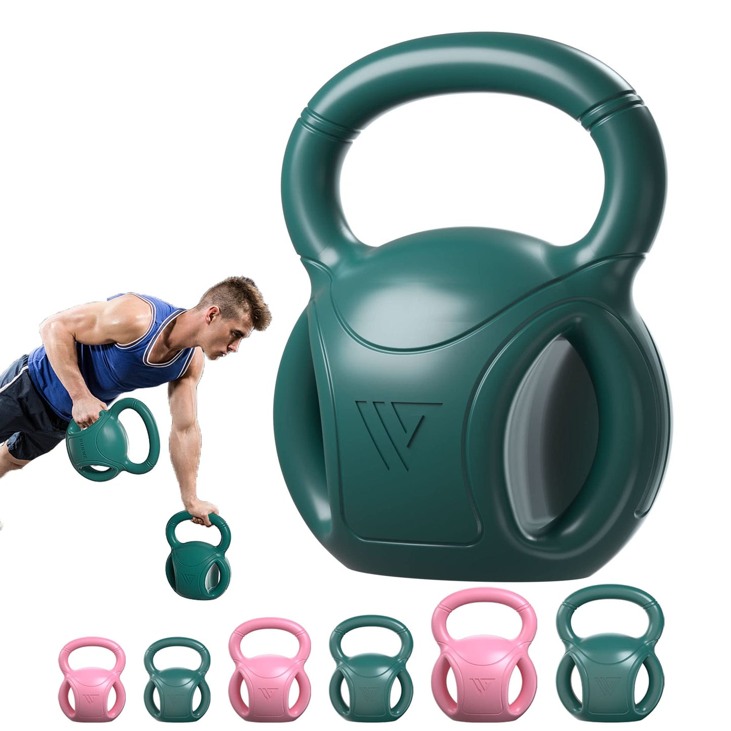 20 lb Kettlebell Weight with Three-handles for Weightlifting, Conditioning and Core Training for Women Men Home Gym [Green]
