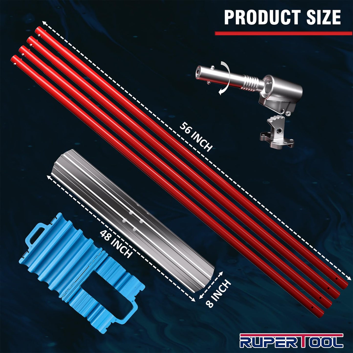 RUPERTOOL Concrete Bull Float Tools Kit, Aluminum Magnesium Alloy Float 48'' x 8", for Concrete Finishing, with Carrying Plastic Tool Box and Belt