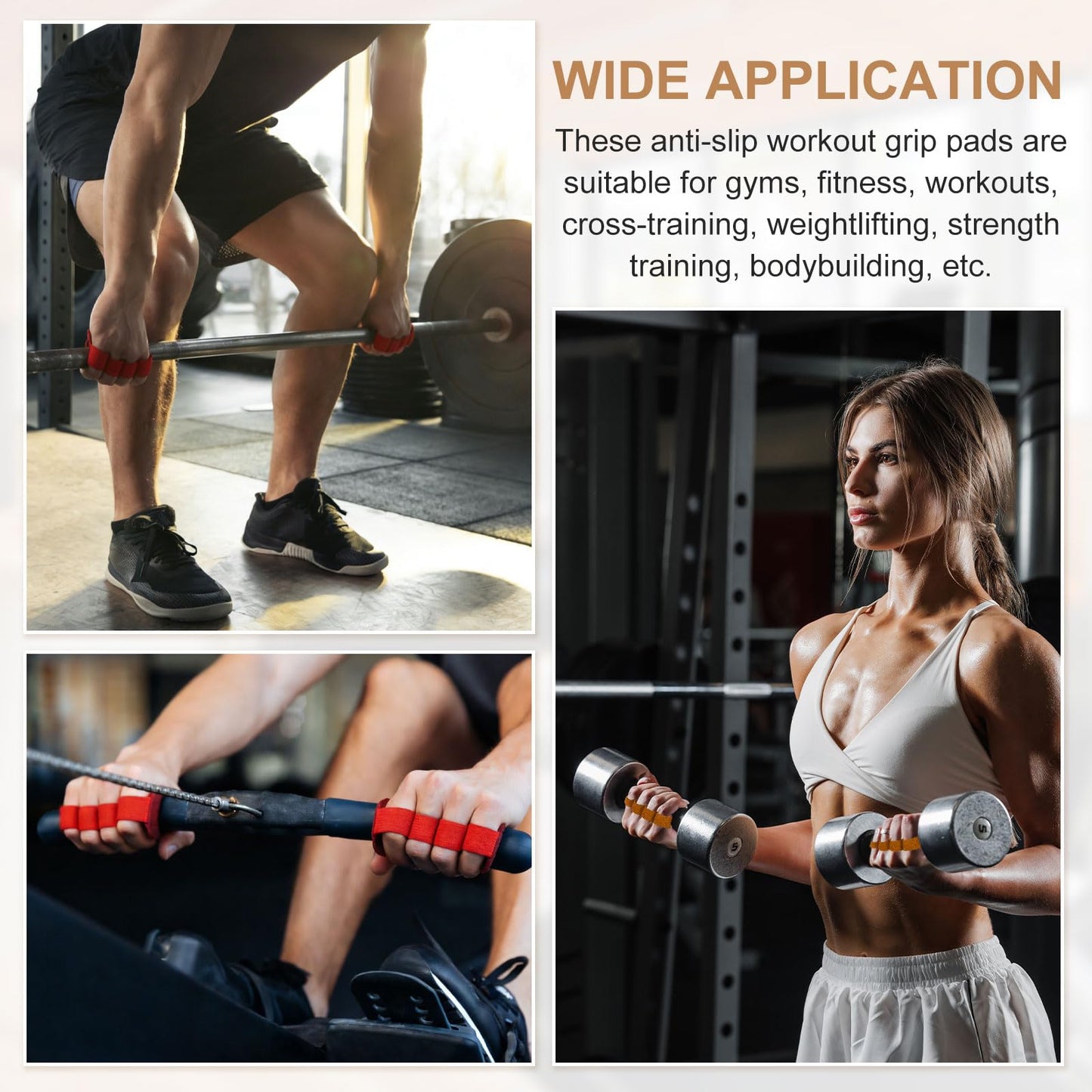 YELARXI Anti-Slip Workout Grip Pads, Lifting Grips Pads Weight Gloves for Men Women,4 Pack & Cowhide & Black - Fitting for (Weightlifting/Deadlift/Pull-Up/Gym Training/Yoga)