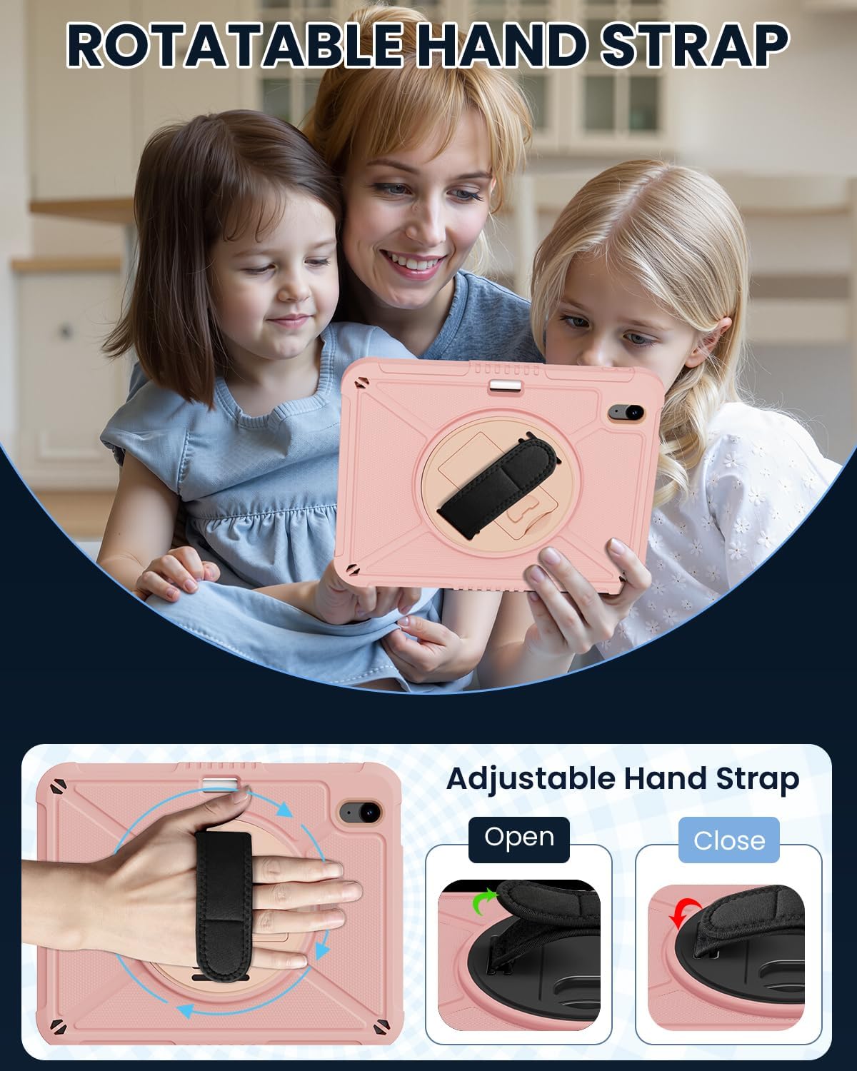 ZtotopCases (A16) 11th/10th 11''/10.9'' Strap,360 11th 2025(A3354/5),Pink for iPad Generation with Screen Protector