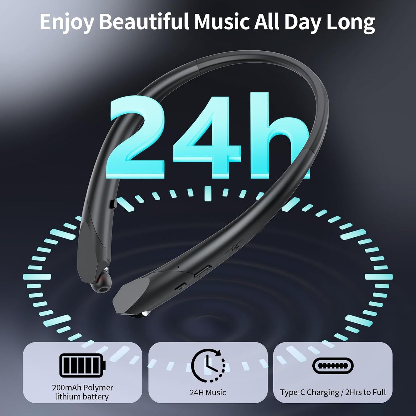 LHKLUK Headset IPX5 22H Neckband Bluetooth Headphones Retractable, Wireless with Mic, Sweatproof Earphones, Playtime