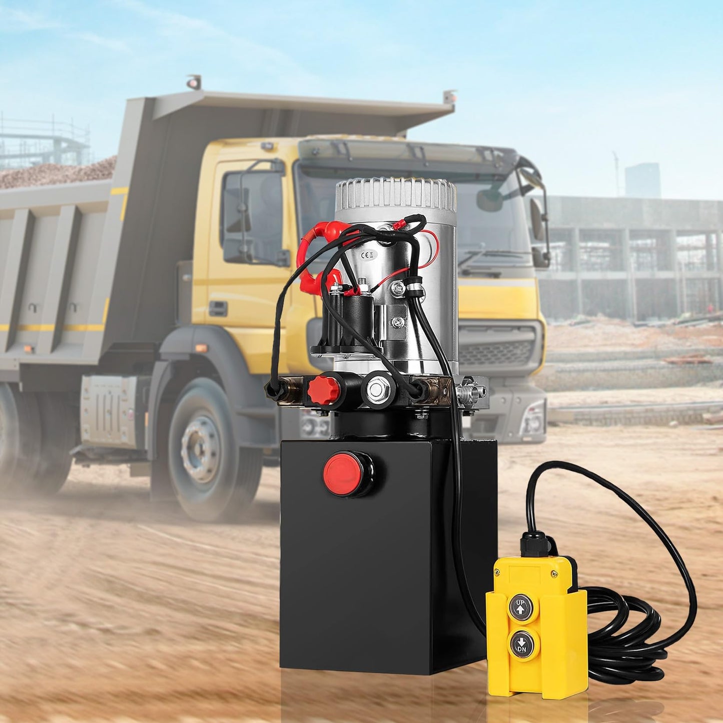 12V Double Acting Hydraulic Pump Power Unit, Heavy Duty Industrial Hydraulic Power Pack with 10 Quart Metal Reservoir, High Pressure DC Hydraulic Unit for Dump Trailers, Log Splitters, Lifts