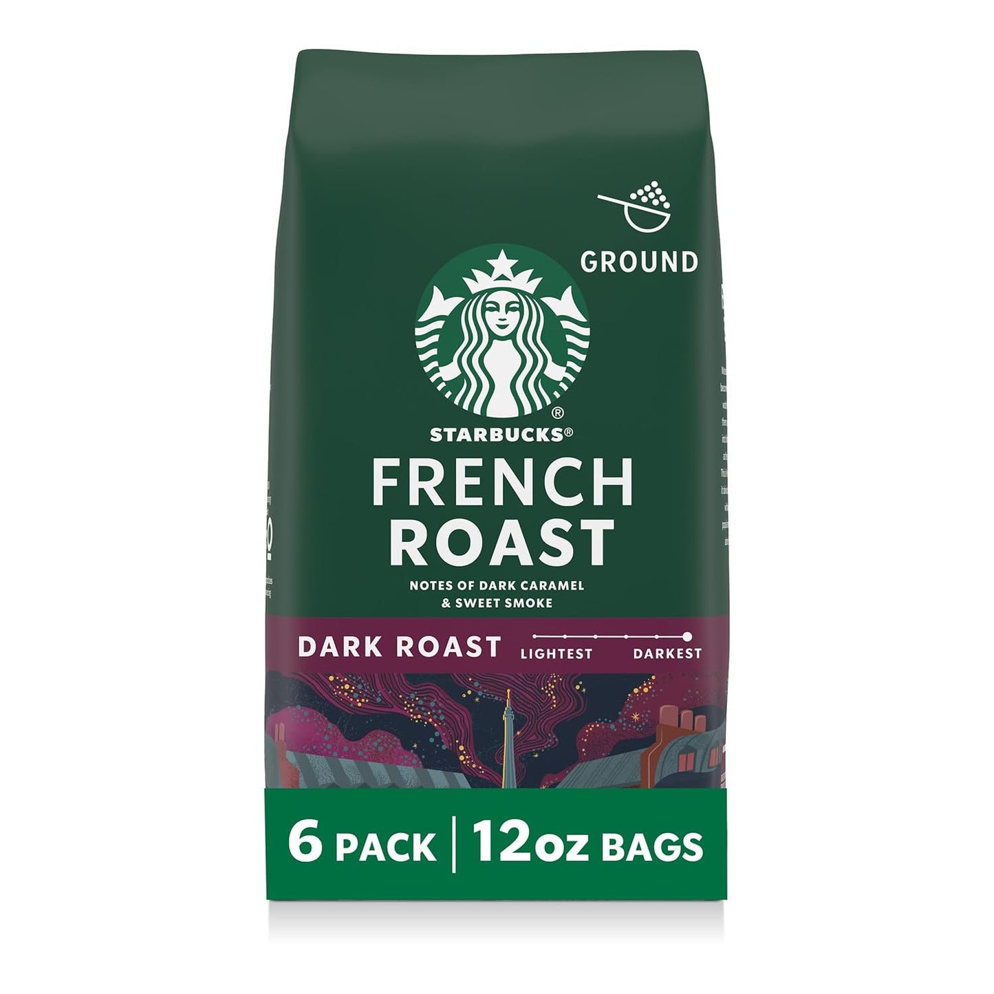 Starbucks Ground Coffee - Dark Roast for Hot or Iced Beverages | French Roast, Six 12 oz Bags