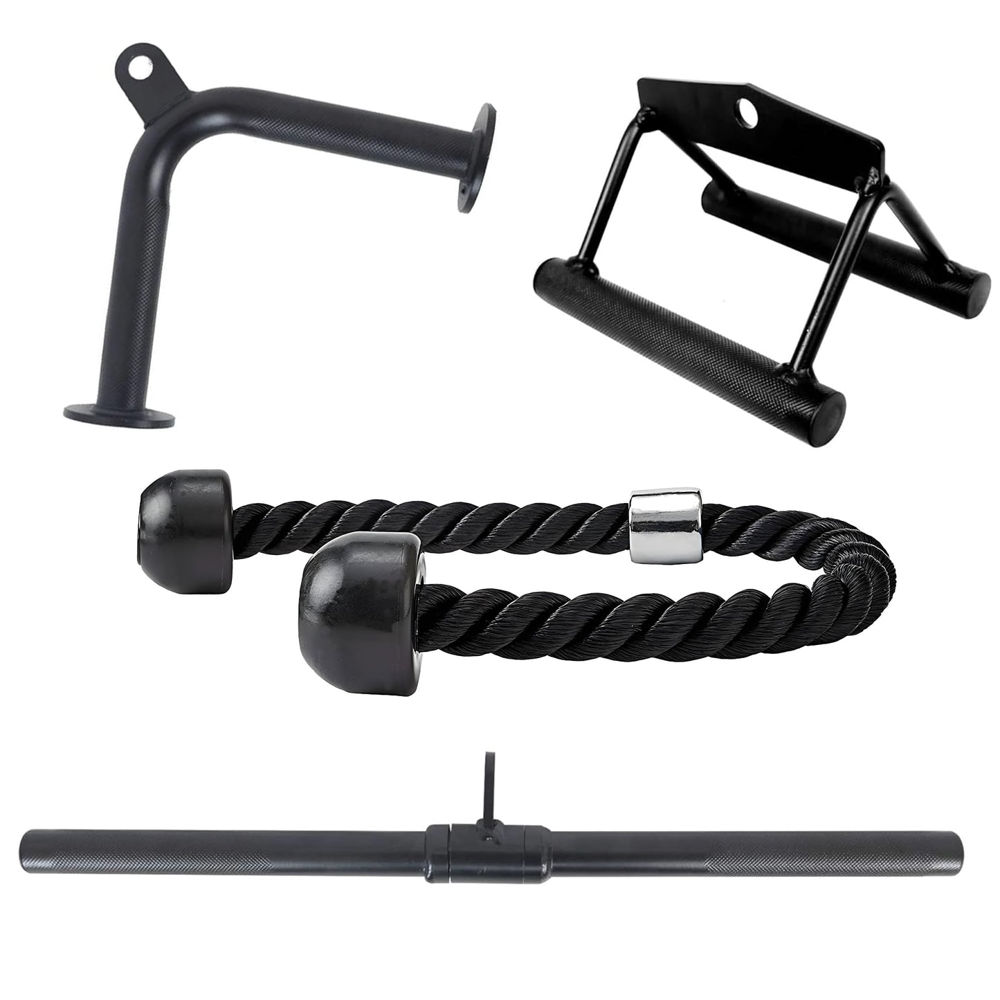 Fitvids Cable Machine Attachment – Tricep LAT Pull Down Cable Attachment for Gym – 4-Piece Set-Black – Black