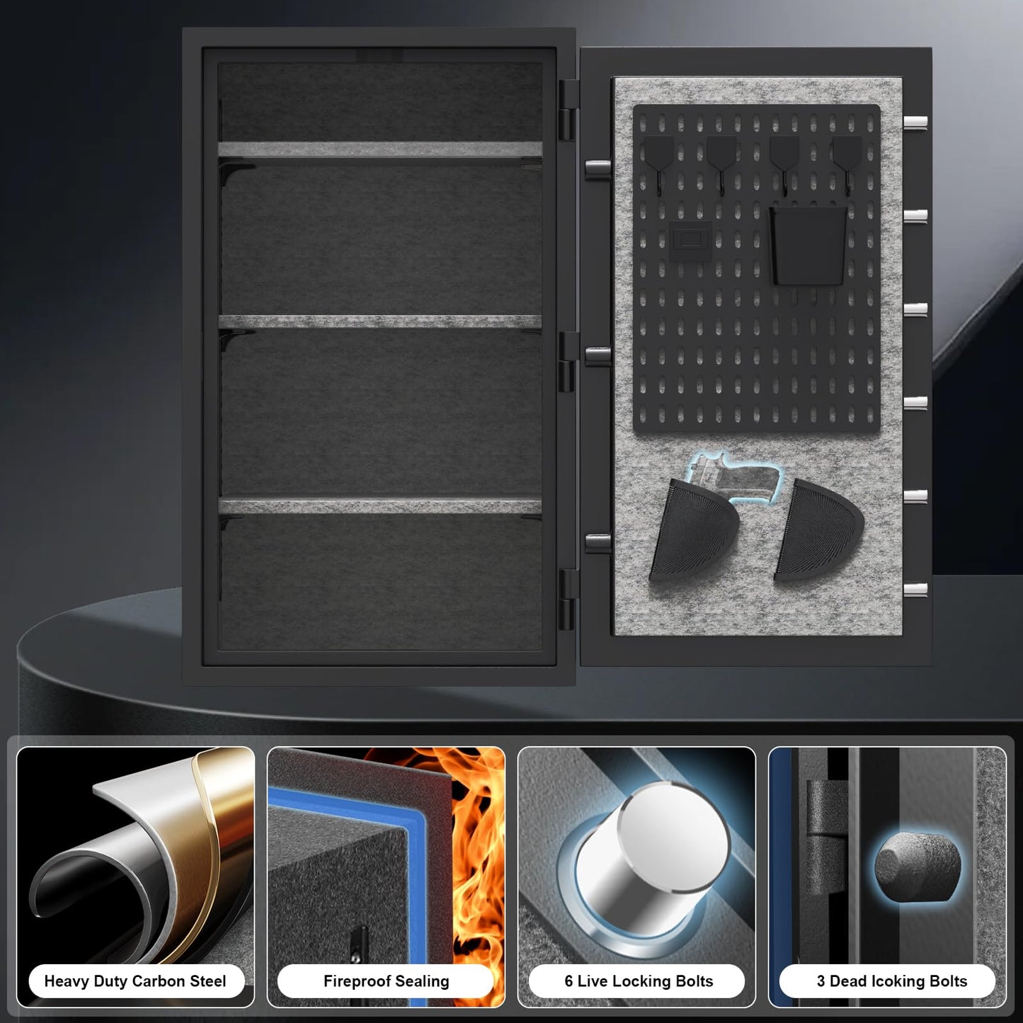 [60 Mins Fire Protection] [True to Size] 10.5 Cub Extra Large Biometric Waterproof Fireproof Home Safe, [Dual Mode] 185 LBs Heavy Duty Fire Proof Safe with DIY Pegboard Door for Business Office