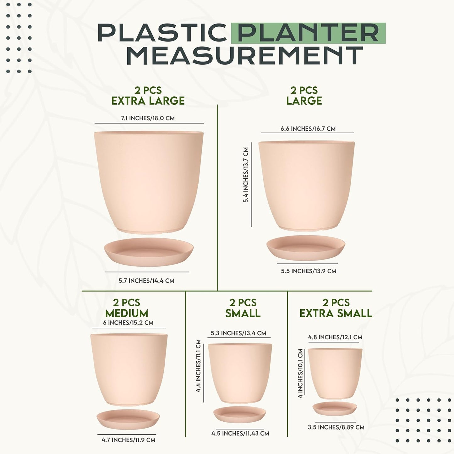 Utopia Home - Indoor Plant Pots with Drainage - 7 to 4.8 Inches, Pink Plastic Planters for Succulents & Cacti | Pack of 10