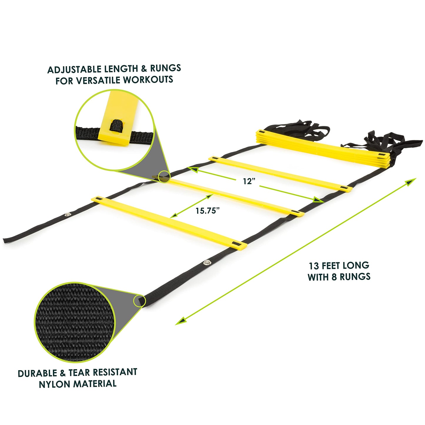 ProsourceFit Speed Agility Ladder for Speed Training and Sports Agility Workouts with Free Carrying Bag, 8 Rung