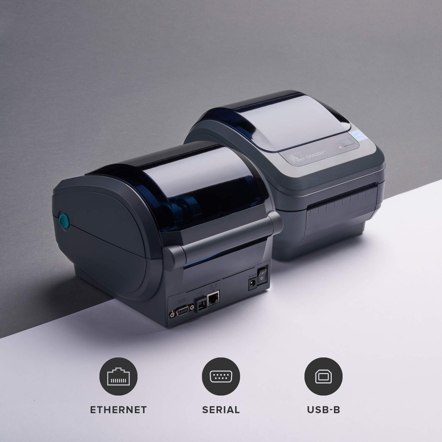 Zebra GX42-202410-000 Model GX420d Thermal Transfer Desktop Label Printer, Maximum Speed 6 IPS (152 mm/Second), 203 dpi Print Resolution (8 dots/mm); Serial, USB & Centronics Parallel Interfaces