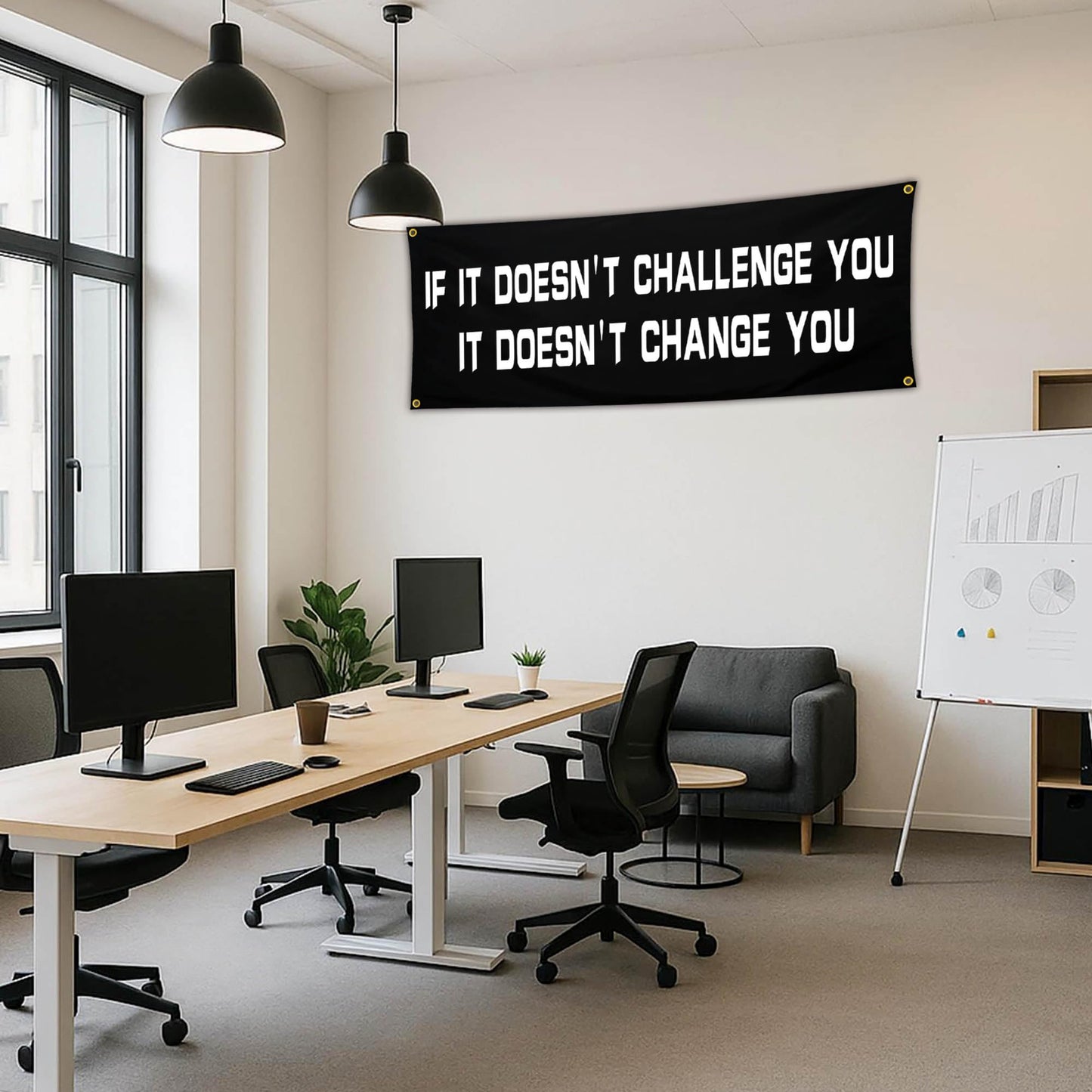 Bomtas Motivational Gym Posters Banners Flags for Home Gym Room Guys Office Bedroom It Doesn't Challenge You Inspirational Flag Banner 24x72 Inch Motivation Wall Art Decor