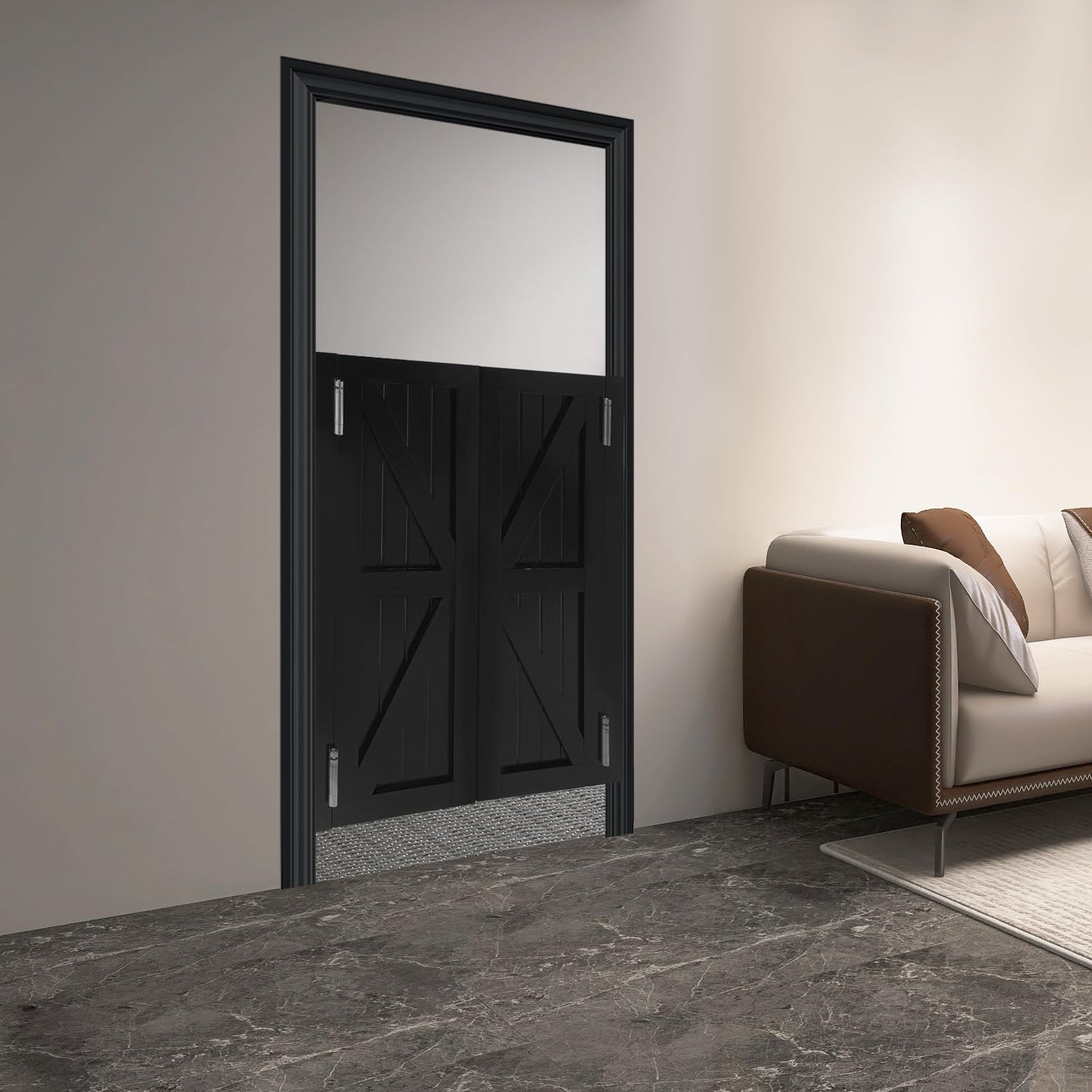 Solid Wood Swinging Saloon Cafe Doors, 180°Auto Close Partition Doors, Interior Double Panel Pine Wood Swing Door with Hinges for Kitchen Bar Pub Entrance Hallway Restaurant (Black, 27.55 * 35.43in)
