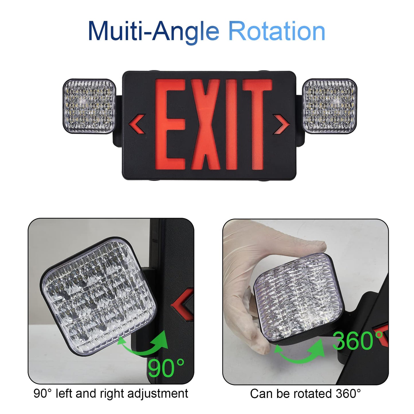 GZRUIYANG Black Housing Exit Sign With Emergency Lights Red, LED Exit Light With Battery Backup, UL 924 Certified, AC 120/277V, Commercial Lights Combo for Business - 2 Pack