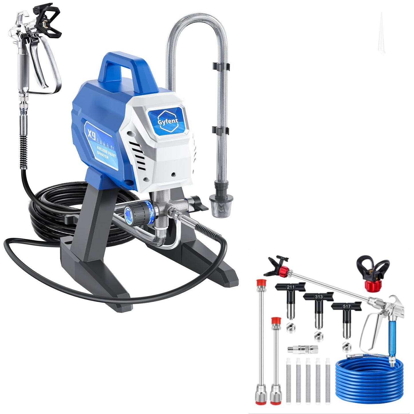 X9 Airless Paint Sprayer with 14Pcs Airless Paint Sprayer Gun Kit, 0.39GPM Paint Sprayer for Home Interior 650W 3000psi Airless Sprayer with Low Overspray Adjustable Pressure & Motor Speed
