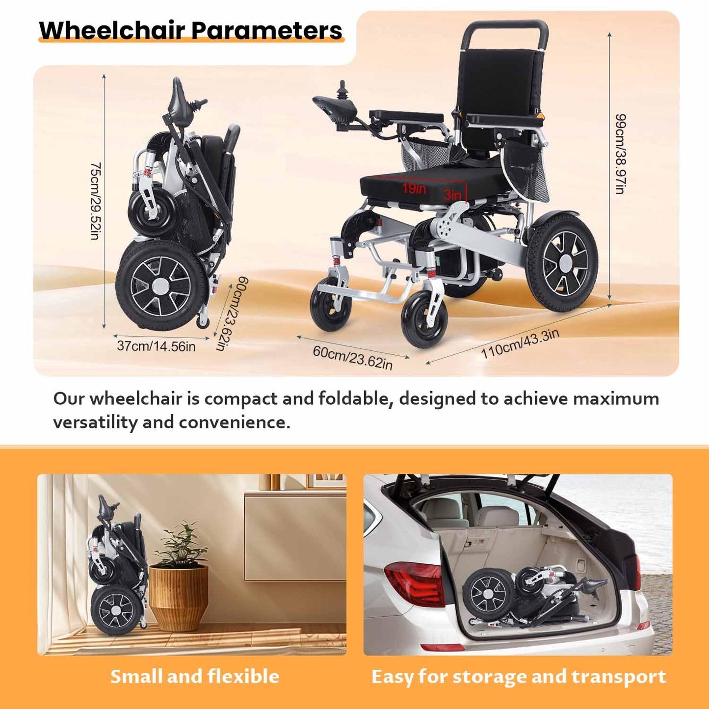Lightweight Electric Wheelchairs for Adutls,Airline Approved Electric Wheelchair,All Terrain Foldable Power Wheelchair with Lithium Battery,Portable Motorized Wheelchair for Seniors,Warranty(55lbs