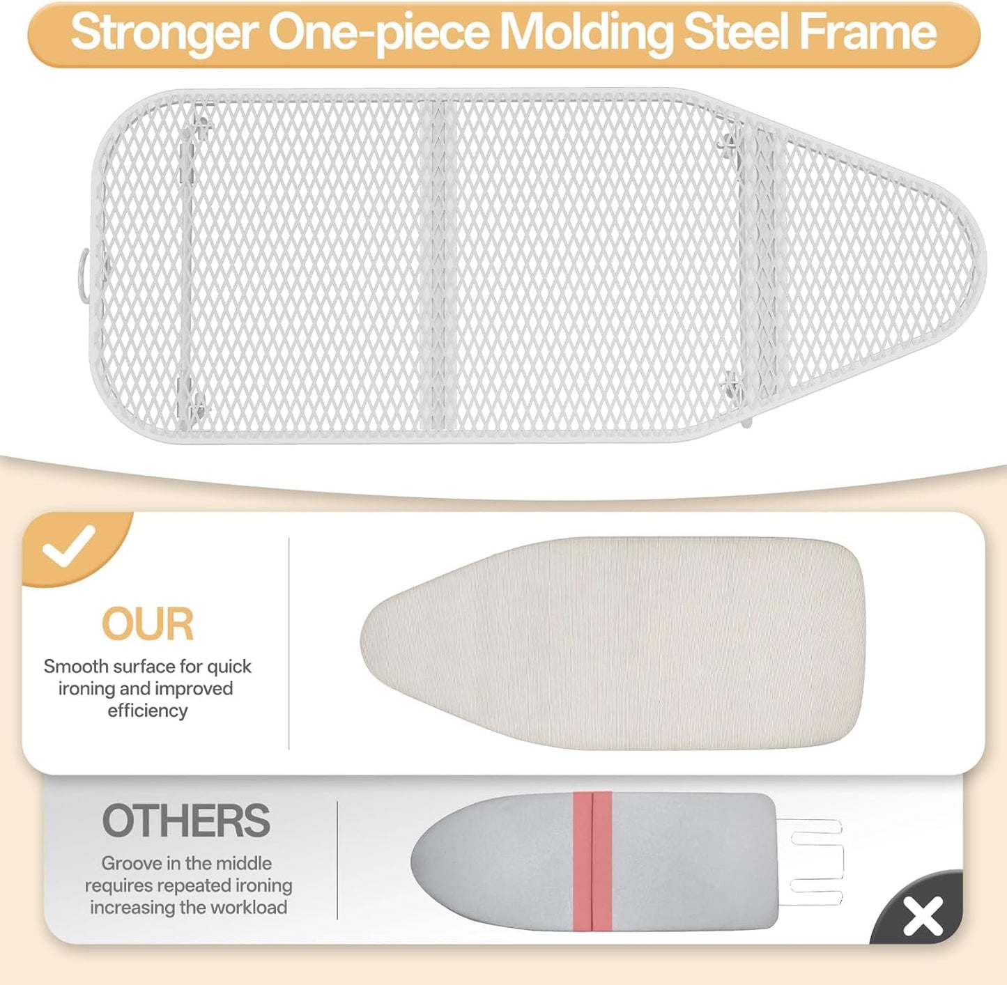 Skiennix Compact Ironing Board - Heat Resistant Cover & Metal Mesh Frame - 12" x 30" - Cream White