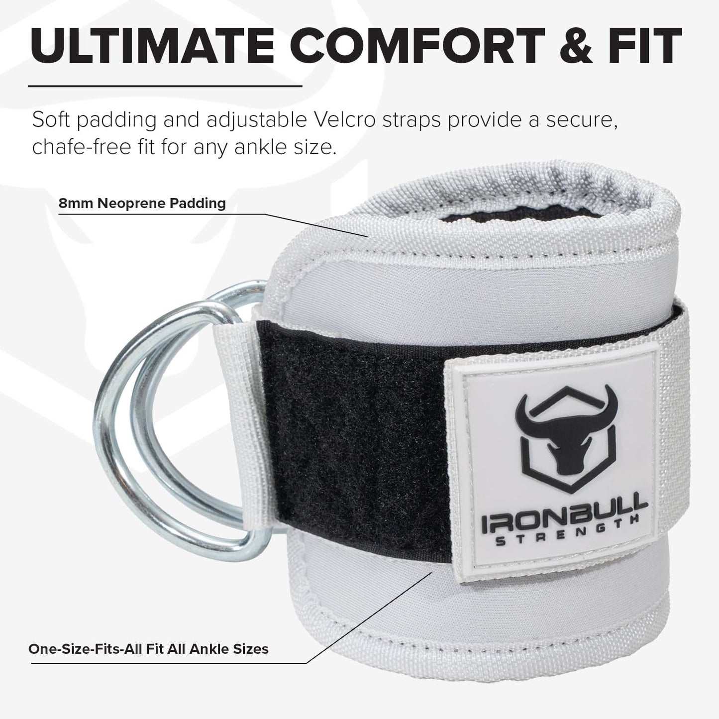 Women's Ankle Strap for Cable Machines & Resistance Bands: Gym & Home Workout Cuff Attachment for Leg Extensions, Kickbacks, Hip Abductors - Booty Exercises (White, Single)