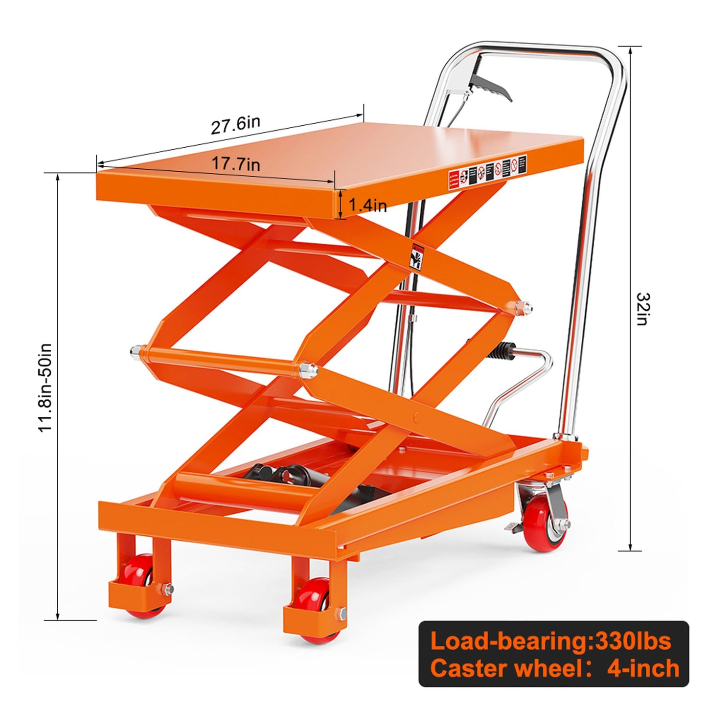 Hydraulic Scissor Lift Table Cart,Capacity Portable Lifting Platform Dolly,Material Lift Trolley with Wheels,Manual Foot Pump Operated Lift Dolly for Warehouse Garage Industrial Use (330 lbs)