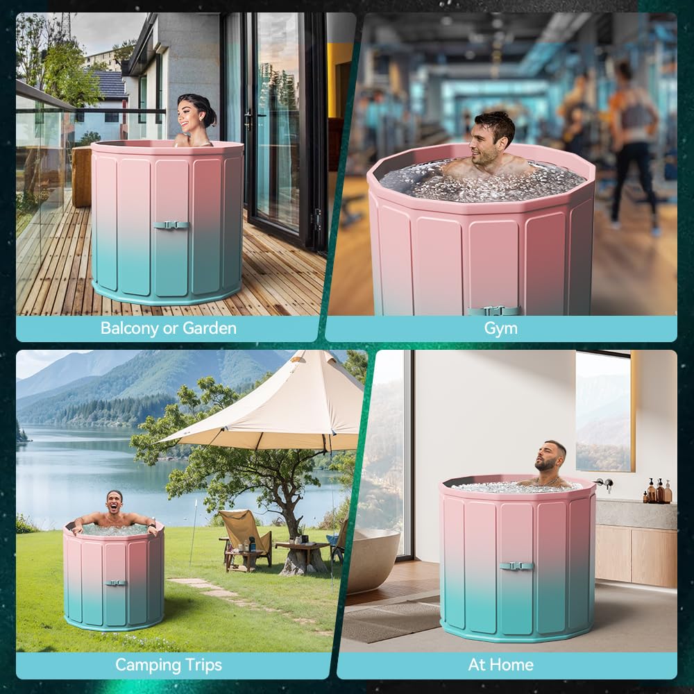 Binecer Portable Foldable Ice Bath Tub, Large Size 77 Gal, Fast Muscle Recovery, Home Outdoors Gyms, Quick Opening without Installation, No Water Leakage (Ice/Hot Universal)