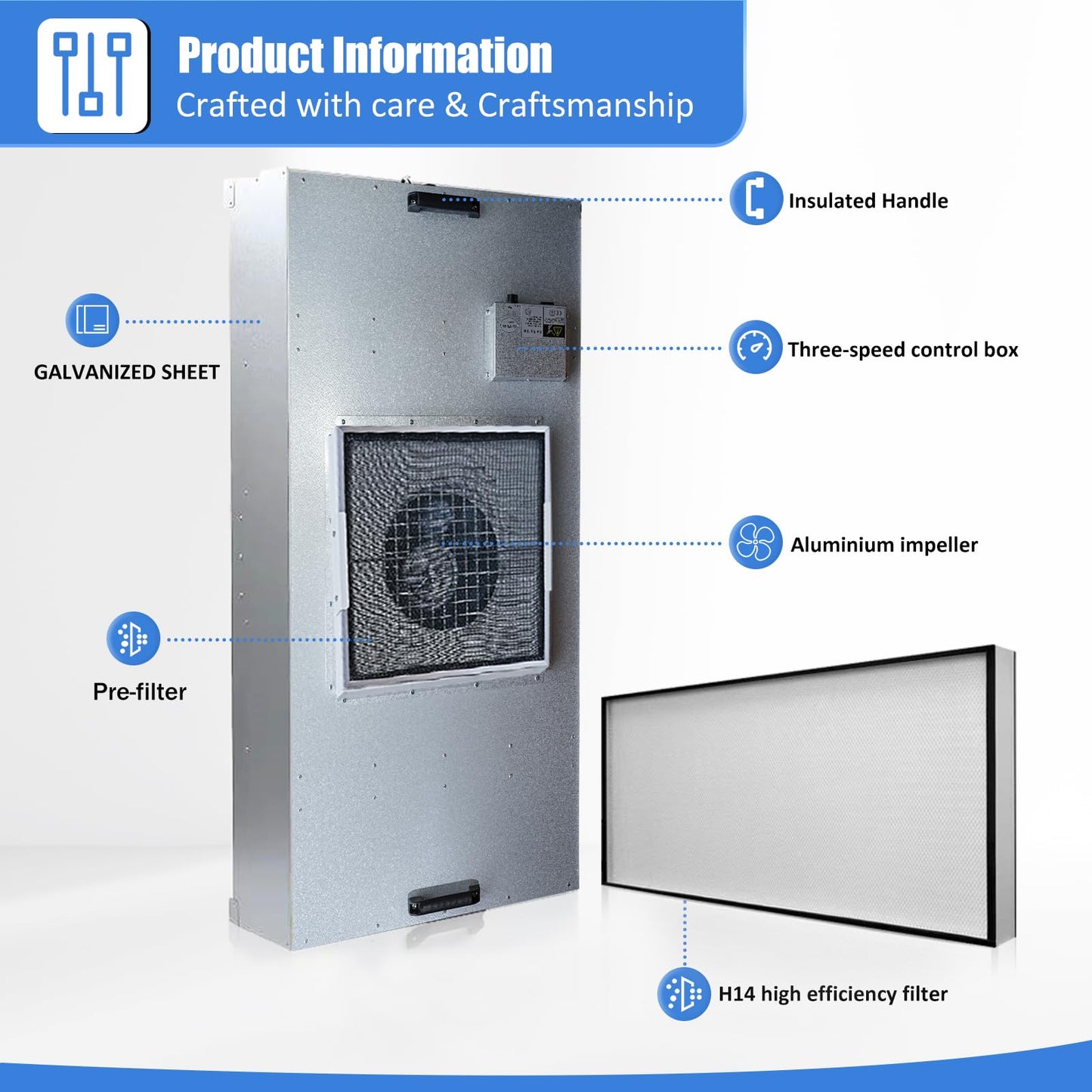 HEPA H14-Filter Laminar Flow Hood Updated FanFilter Unit（Include HEPA Filter）100/ISO Class 5 Cleanroom/Laboratory/Cleanroom/Mushroom Room, Laminar Air Flow Hood(46.2"x22.6"110V)