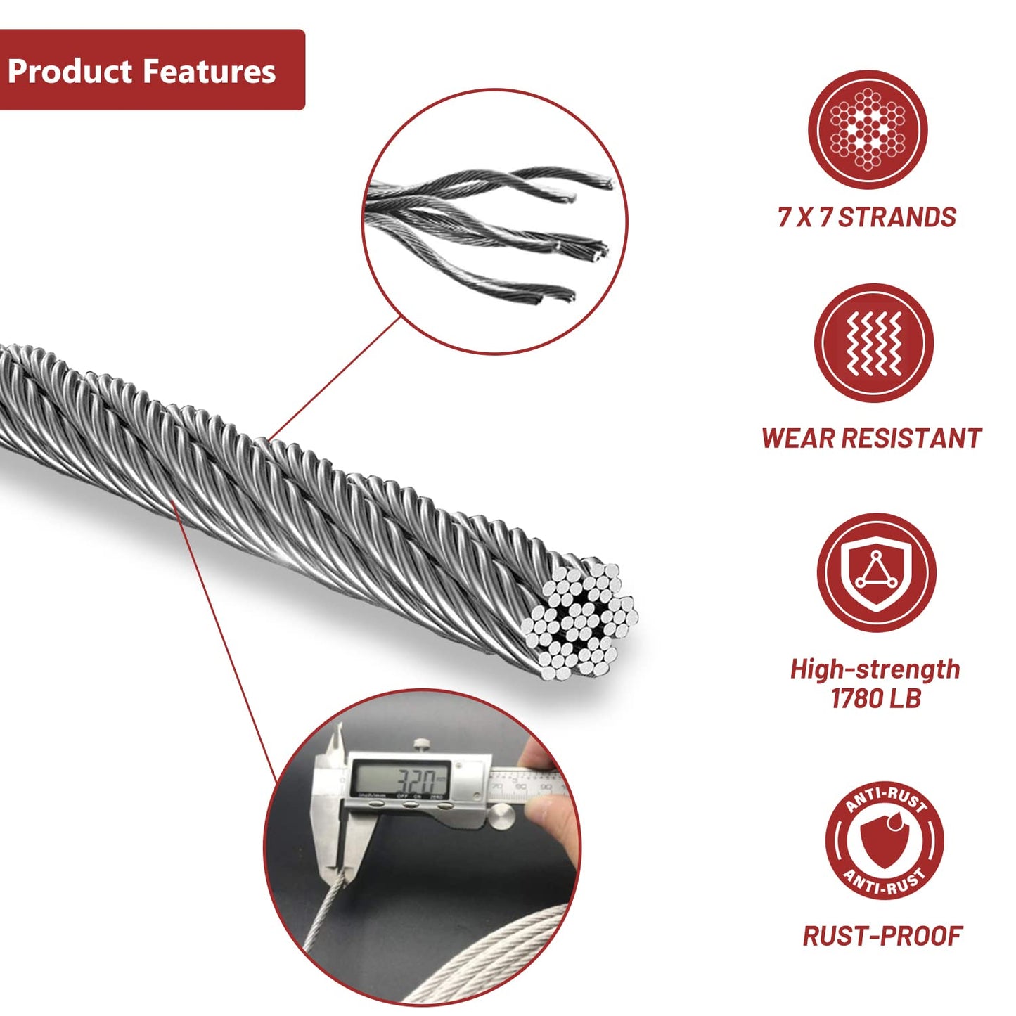 1000FT 1/8 T316 Stainless Steel Cable for Deck Railing, 7x7 Aircraft Wire Rope, Premium Balustrade Kit with Cutter, DIY Stair & Porch Cable System