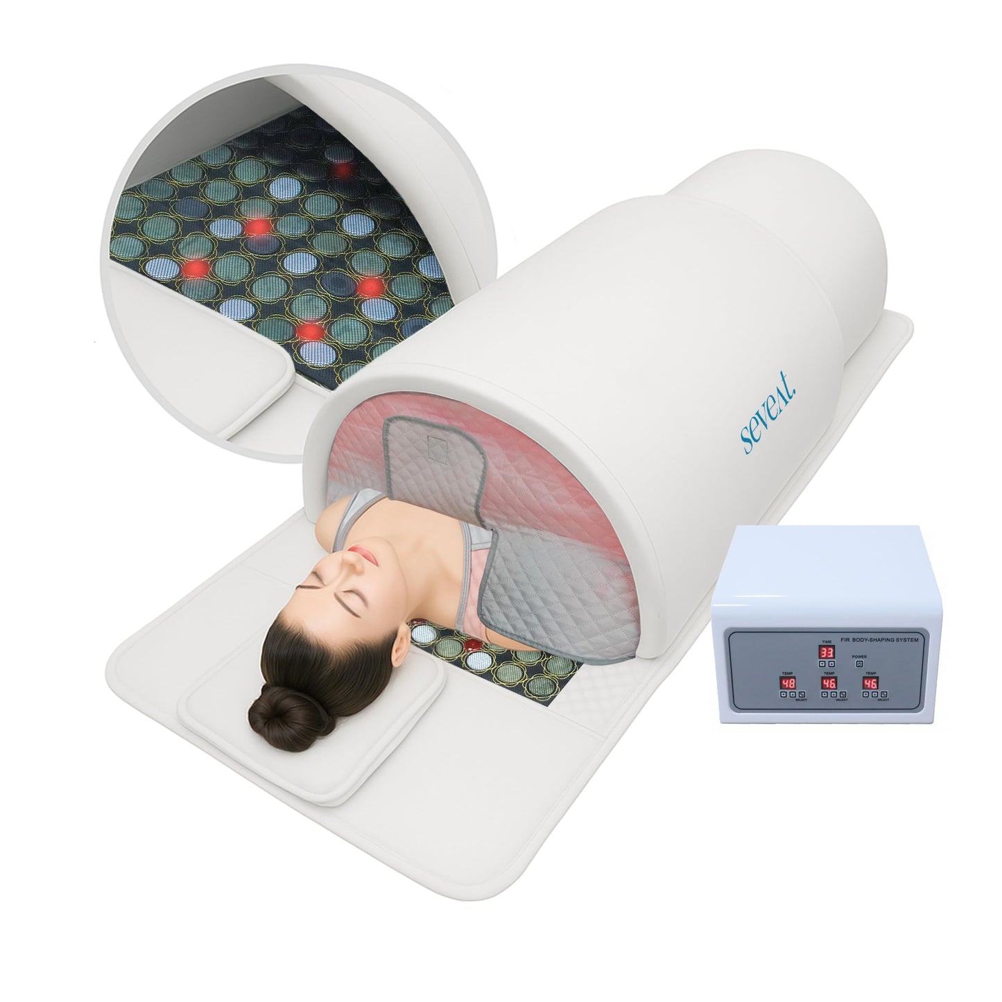 Seveat Portable Infrared Sauna Dome | 1300W Power | Near-Zero EMF | Full-Body Dry Sauna with Therapeutic Jade Stones | Home Wellness & Relaxation (White)