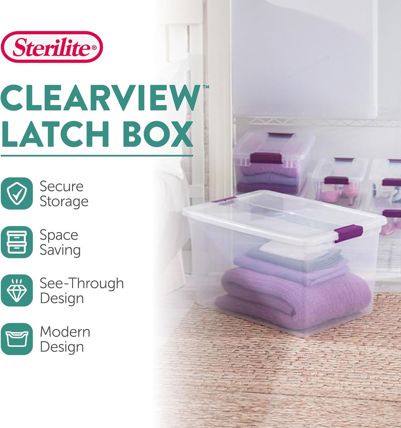 Sterilite 6 Pack ClearView Latch Box - Stackable 66 Quart Plastic Organizer Bins for Home Storage