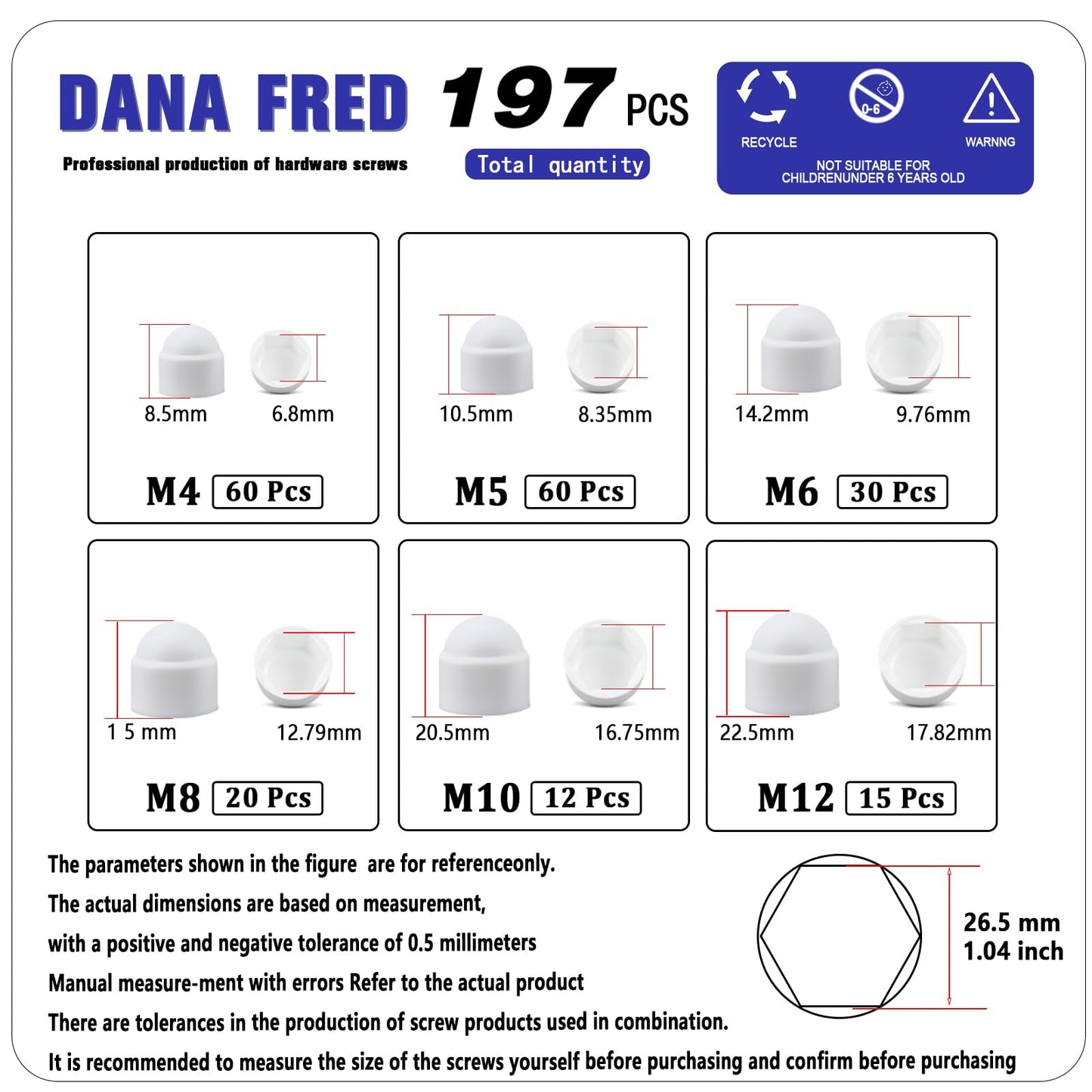 197 Pieces White PE Bolt Covers Screw Caps White Bolt Nut Protective Cap Bolts Cover Screws Caps Hex Cap Plastic Nut Assortment Kits Nylon Insert Locknut for Screws Bolts M4 M5 M6 M8 M10 M12