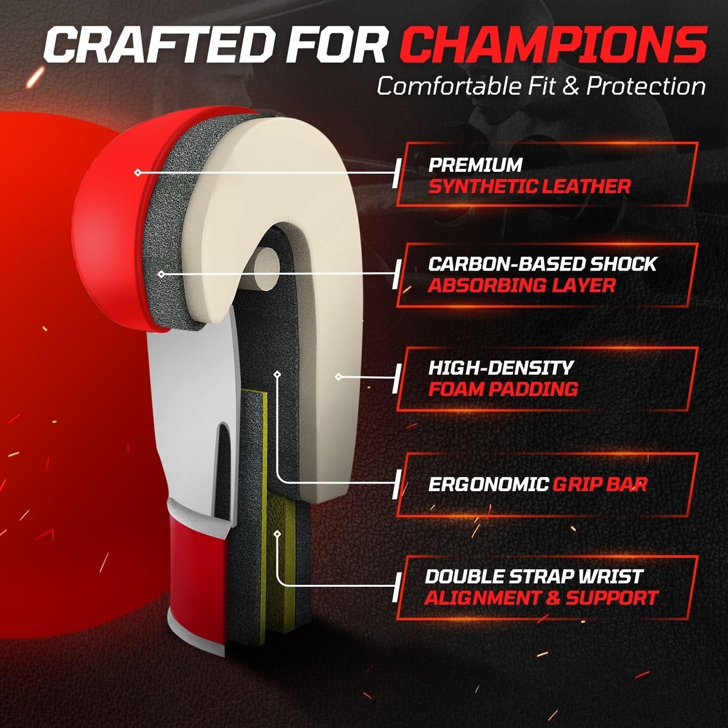 Flexzion Red Durable Padded Boxing Gloves - 10 oz Training Gloves for Men and Women - Kick Boxing Muay Thai MMA - Heavy Bag Training