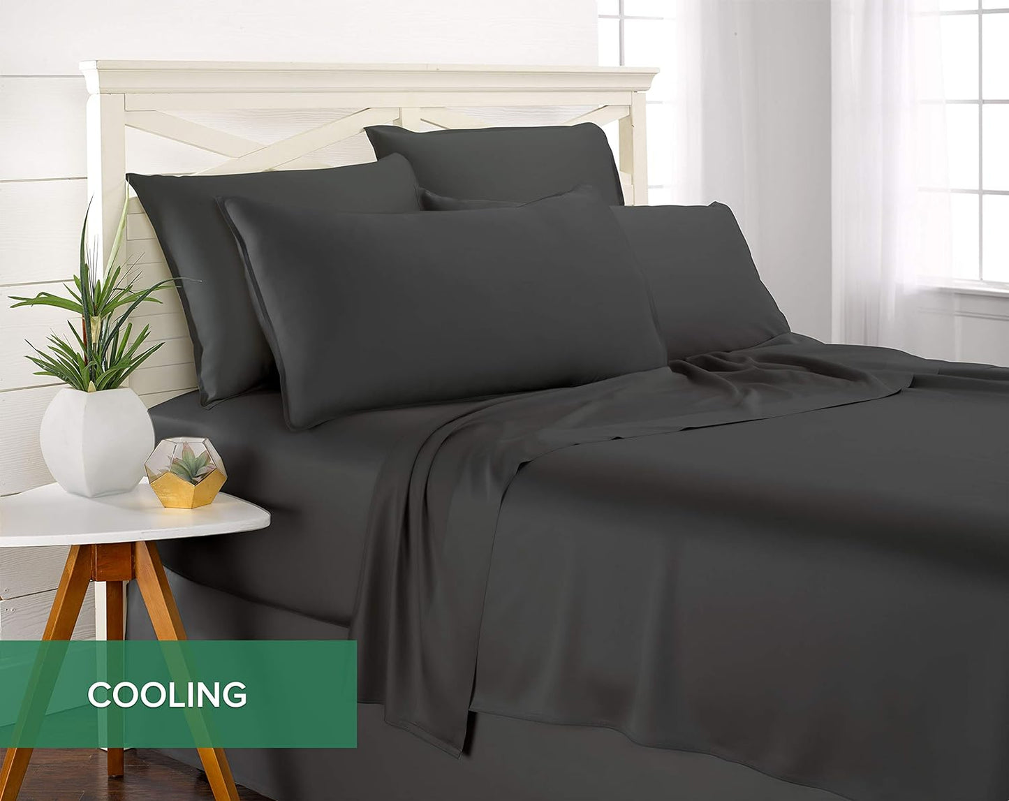 Pure Bamboo Split King Sheets - 100% Organic Viscose Bed Sheet Set, Soft & Cooling, Charcoal