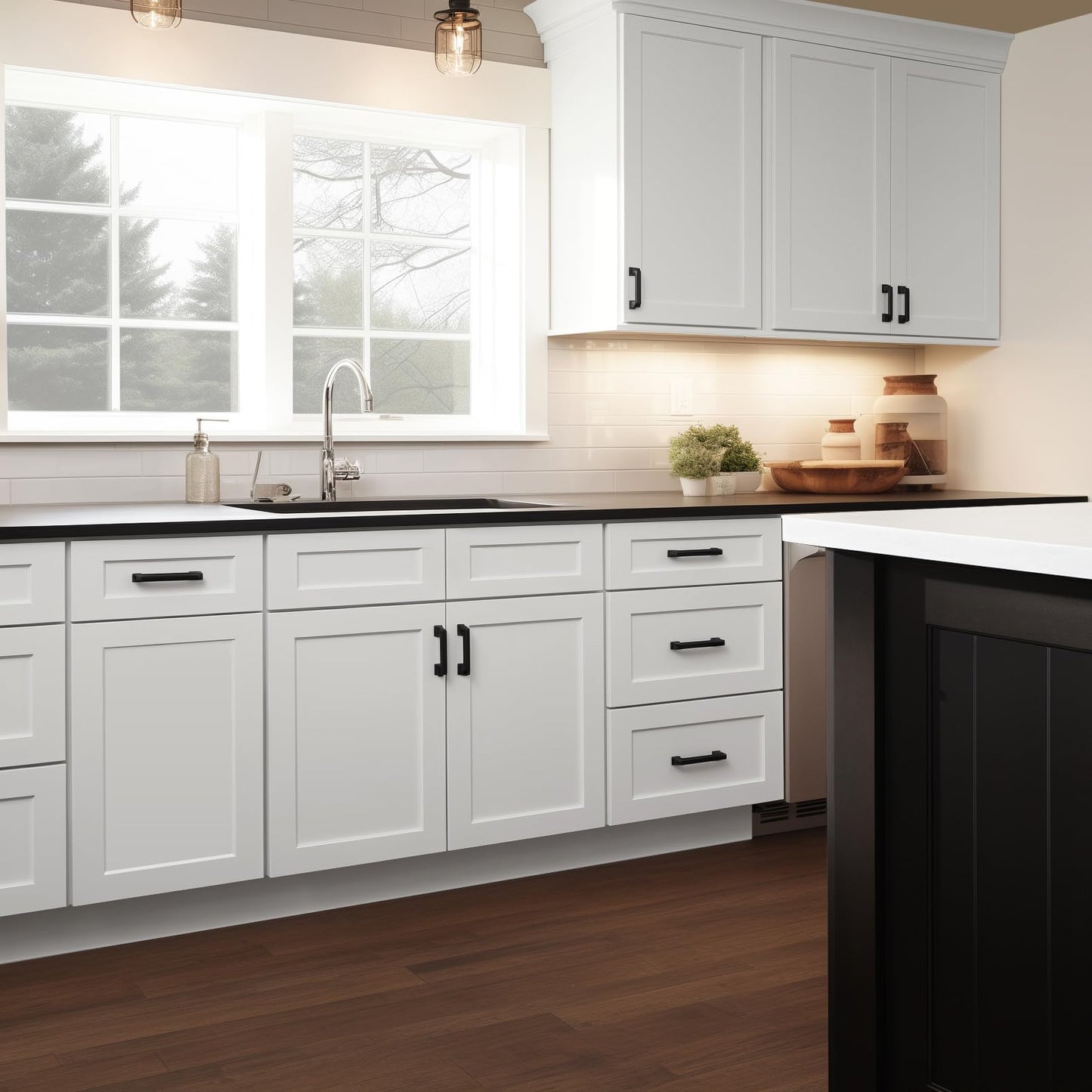 HCIOAN Solid Wood Frame Shaker Style RTA Sink Base Cabinet - 2 Doors, 1 False Drawer for Kitchen, Bathroom Vanity, Office, Washroom (SK-Origami White, 42" W x 24" D x 34.5" H)