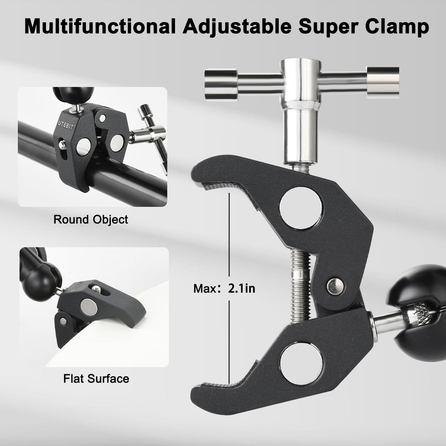 UTEBIT Super Clamp Camera Mount with 360° Ballhead Magic Arm, Super Clamp Mount with 1/4" and 3/8" Thread, Desk/Bike/Bicycle/Motorcycle/Handlebar for GoPro, Phone, Camera, Monitor, LED Light