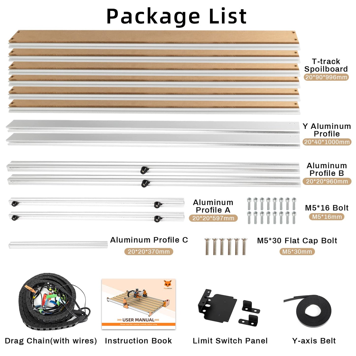 FoxAlien 4080 Y-axis Extension Kit for Masuter Pro, with Upgraded T-slot Hybrid Spoilboard CNC Router Machine Working Area Extend (15.75" x 31.5", X-Y)