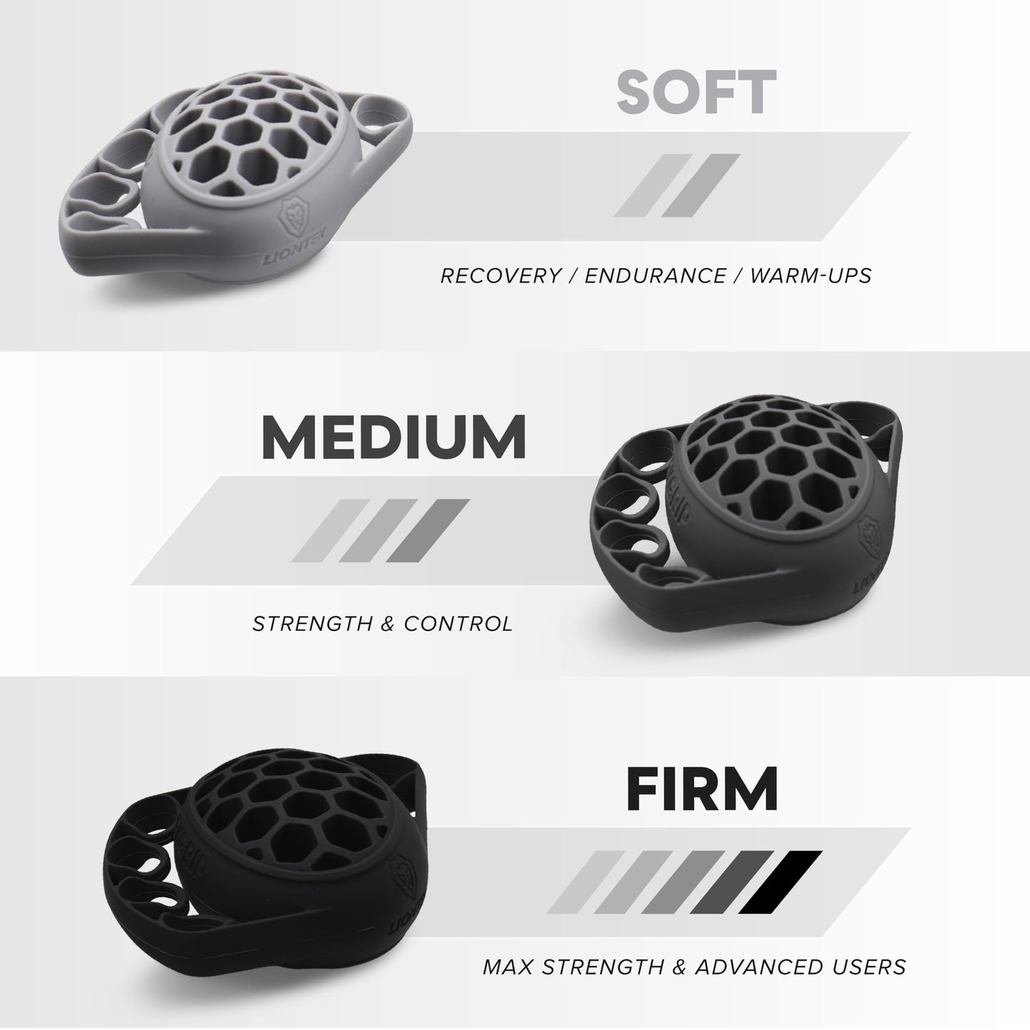 LIONTEK TEKGRIP Hand Grip Strengthener & Finger Exerciser, Dual-Action Grip and Extension Trainer with 3 Progressive Resistance Levels (TEKGRIP 3 Piece Set)